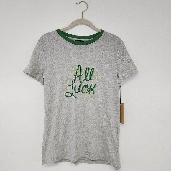 NWT Halogen St. Patricks Day All Luck T-Shirt Grey & Green Tee Medium - Picture 1 of 5